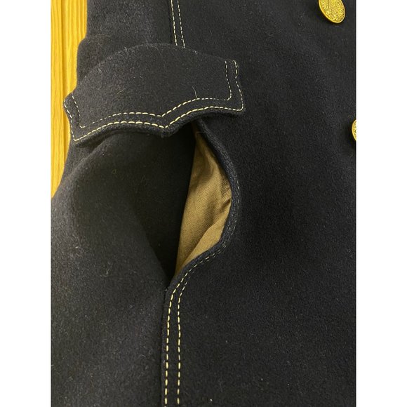Vintage Arthur Jay Wool Peacoat S/M Navy Contrast Gold Button Quilted Liner Warm - Picture 10 of 16